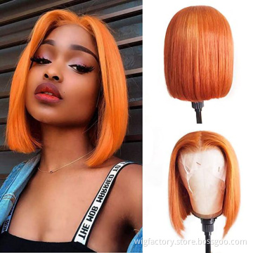 New cheap short bob ginger orange wig, 100% human hair orange bob wig, 13x6x1 T part orange ginger lace front wig